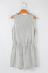 Light Grey Waffle Knit Sleeveless Buttoned Front Drawstring Waist Romper